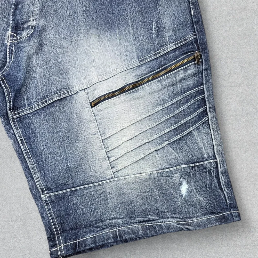 Southpole Shorts Men's 44 Blue Denim Moto Jorts Distressed Zips‎ Stretch Y2K